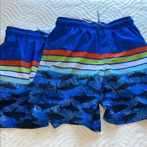 Blue Shark Print Kids Swim Shorts